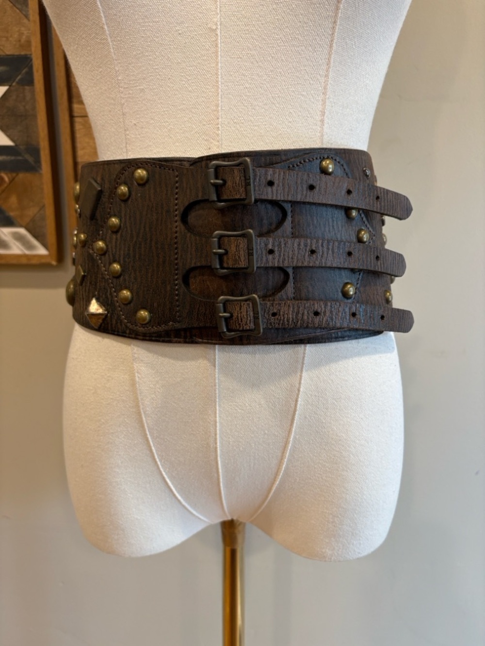 Ralph Lauren Collection Leather Studded Corset Belt Triple Buckle size Small